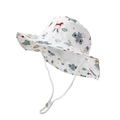 Kids wide brim sun hat with colorful animal print and adjustable windproof chin strap - Size 52 (3-6 Years) / Bear Rabbit Cloud