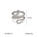 Anillo de serpiente plateado de acero inoxidable con escamas, altura de 2,35 cm - Estilo Plateado (HC-R30011-S)