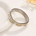 Elastic stainless steel bracelet with silver finish and large crystals in gold bezels - Clear Crystal Row Style (06 Gold)
