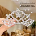 Pettine per capelli principessa corona strass argento per bambina tiara cuore lucido - 2# Pettine per Capelli a Corona con Strass (Medio)