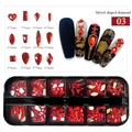 Set di strass rossi per nail art a 12 griglie con varie forme e dimensioni - Stile Rosso (03)