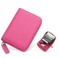 Porte-cartes en cuir rose fuchsia à grains avec protection RFID et fermeture éclair - Style JP-6003 / Rose rouge