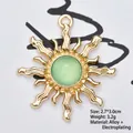 Detailed view of alloy baroque sun flower pendant with green gem for jewelry making - Jelly Green
