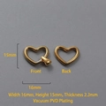 Vue détaillée de pendentifs cœur plaqués or 18k avec dimensions précises 16x15x2,3mm - P00027G-Connecteur cœur 16x15