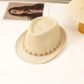 Classic Fedora straw hat in beige with ethnic woven band for sun protection - Off White