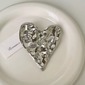 Detailed view of silver irregular heart brooch with hammered liquid metal texture - 4# Silver Heart Shape Brooch