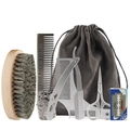 6-piece men's beard grooming set with boar bristle brush, steel combs and razor - 6-Piece Beard Set