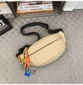 Beige nylon fanny pack with orange tag and neon green cord on black strap - Khaki + Green Rope