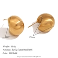 Minimalist 18K gold plated stainless steel wave earrings with high polished finish - Hollow 3D Moon Stud Earrings - Matte Gold