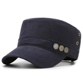 Klassische dunkelblaue Militärmütze aus Canvas mit metallenen Vintage-Sternknöpfen - Verstellbar / Marineblau