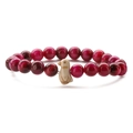 Detail of pink tiger eye beads stretch bracelet with an ivory penguin charm ornament - Rose Red Tiger Eye
