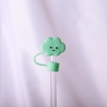 Cute light green cloud straw cover with a smile face for 10mm drinking straws - Green Cloud