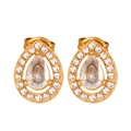 Élégantes boucles d'oreilles dorées en forme de larme avec une grande pierre précieuse - F888-Goutte d'Eau Blanc Cristal Zirconia