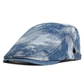 Blue and white jacquard washed denim flat cap with adjustable metal side buckle - Adjustable / Blue