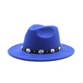 Detail of royal blue fedora hat featuring a black band with silver metal studs and rivets - M (56-58cm) / Blue