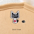 Cartoon black cat enamel pin with red flowers and Im fine Everythings fine text - Im fine