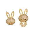 Asymmetric rabbit earrings in gold with pavé cubic zirconia and white pearls - Asymmetric Rabbit