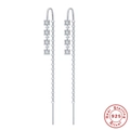 Detailed close-up of S925 sterling silver tassel earrings with round crystals and star charm - Platinum - Four-pointed Star White Zircon