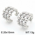 Minimalist silver titanium steel beaded hoop earrings in geometric design - Steel Color Multi-Layer Beaded Patchwork C-Shape Hoop Earrings (KE113975-KFC)