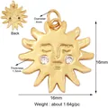 Polished gold sun pendant for necklaces showing front and back views with zircon eyes - Gold/Sun Round