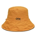 Yellow seersucker sun hat with black one embroidery for women stylish outdoor wear - Yellow