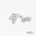 Boucles d'oreilles ear cuffs double cœur en acier inoxydable argenté avec zircon - Argent (PD3522)