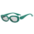 Retro oval sunglasses with bright green thick frames and wide temples for a Y2K look - Solid Green Frame Light Grey Lens
