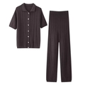 Completo da donna in maglia con cardigan a maniche corte e pantaloni dritti coordinati - Taglia S / Top E Pantaloni