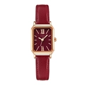 Montre rétro carrée à quartz pour femme avec bracelet en cuir rouge et boîtier rose doré - Style Carré Vintage (9984)
