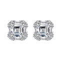Square asscher cut cubic zirconia stud earrings in S925 sterling silver with halo setting - 925 Silver / White Rhinestone