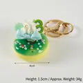 Green and yellow donut keychain with blue bow and kiwi slice, 4cm diameter mini charm - D04 Green - Gold 8-clasp