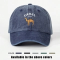 Casquette de baseball unisexe en denim lavé avec logo Camel et sangle réglable en cinq tons - Taille unique / Bleu marine