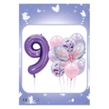 Purple number 9 balloon set with colorful butterfly and pink latex balloons for birthday - Number 9 Set
