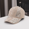 Beige corduroy baseball cap with sparkling rhinestones for stylish outdoor warmth - Adult / Khaki