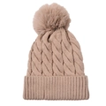 Winter chunky knit beanie for women in khaki with a fluffy faux fur pompom decoration - Khaki