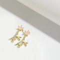 Exquisite golden bear earrings with pink star stud and iridescent rabbit charm pendant - Little Rabbit