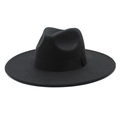 Classic 9.5cm wide brim black wool fedora hat with elegant ribbon decoration for women - M (56-58cm) / Black