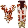 Set costume da bagno monospalla con stampa tropicale e gonna a portafoglio per la spiaggia - S / Set costume intero con volant