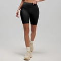 High waist black biker shorts for women featuring elastic compression fabric - S / Starry Black