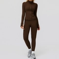 Survêtement marron avec veste zippée et legging taille haute avec passe-pouces intégrés - S / Haut Et Bas / Café