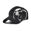 Gorra de béisbol de algodón negro con bordado de calavera blanca y visera curva urbana - Ajustable / Negro