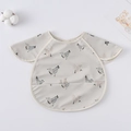 Waterproof baby bib with bird pattern and wing sleeves in light grey for mealtime - Shawl - Thrush / One Size