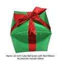 Metallic green 22-inch 6-sided cube balloon with decorative red ribbon bow for holidays - 22 Inch / Green Gift Box + Red Ribbon