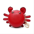 Cute red crab-shaped leather coin purse with golden zipper and key chain clip - Red