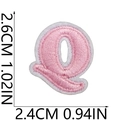 Pink embroidered letter q patch with white felt backing and detailed size dimensions - Q (Pink)