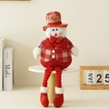 Christmas snowman sitting plush doll with red plaid vest and gold mesh hat decor - Long Leg Sitting Snowman