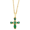 Collana con croce d'oro minimalista con pietre preziose verdi a forma di pera su bianco - Verde