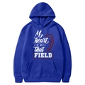Navy blue fleece hoodie with American football print and adjustable drawstrings - Blue (32)