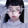Futuristische Cyberpunk-Schild-Sonnenbrille mit transparentem Glas und Silberdetails - Integriertes Halbkreis Transparent Silber