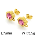 Golden flower earrings with pink crystal center and 9mm diameter size specification - Gold Base Pink Rhinestone Style (KLJ4039-Z)